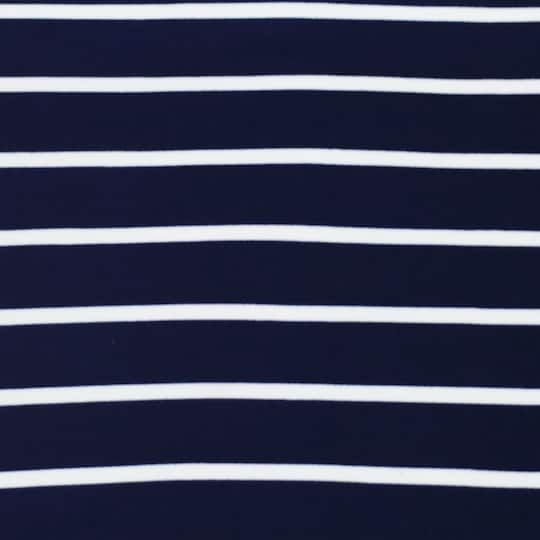 Fabric Merchants White Stripes on Navy Double Brushed 4-Way Stretch Fabric